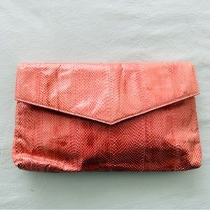 Stunning Vintage Authentic Snakeskin Clutch in Gorgeous Salmon Hue Bag Purse